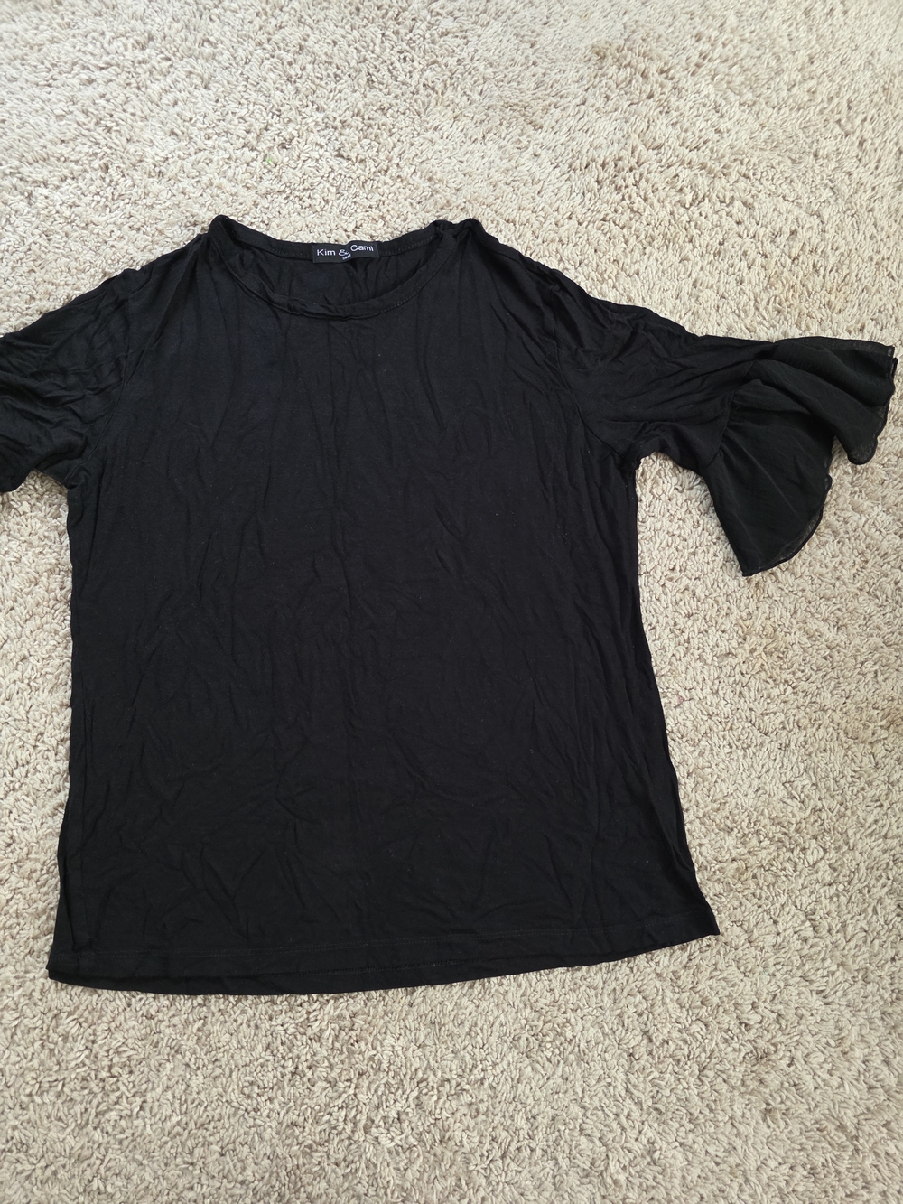 Kim & Cami Black Ruffle Bell Sleeve Top Size Small